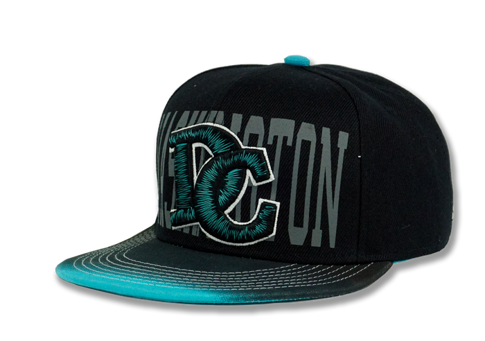 Washington DC Stitched Embroidered Snapback Hat Black/Turquoise