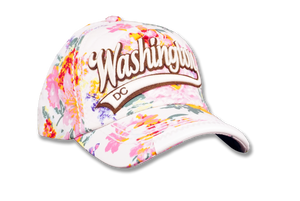 Washington DC Colorful Floral Embroidered Baseball Cap White