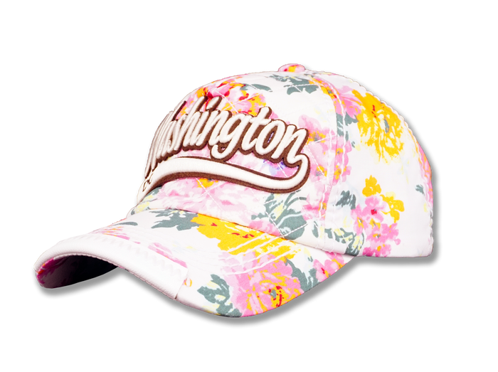 Washington DC Colorful Floral Embroidered Baseball Cap White