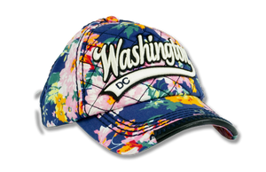 Washington DC Colorful Floral Embroidered Baseball Cap Blue