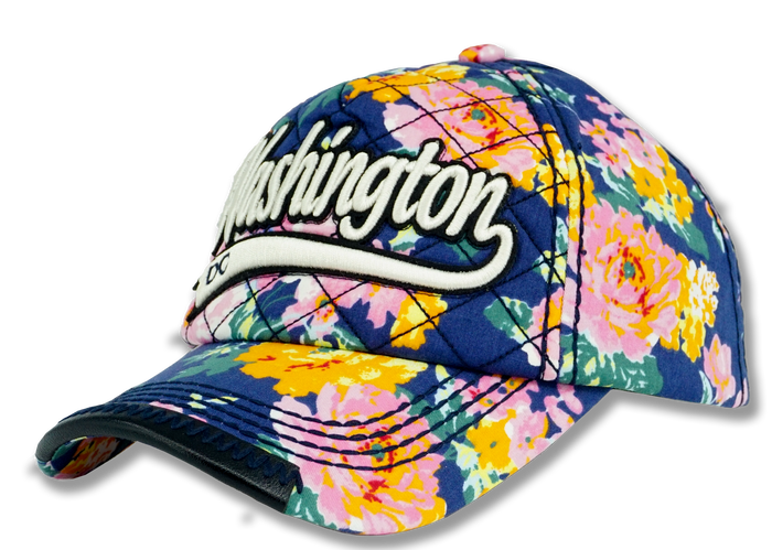 Washington DC Colorful Floral Embroidered Baseball Cap Blue