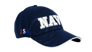 US Navy Embossed and Embroidered Baseball Cap Navy Blue