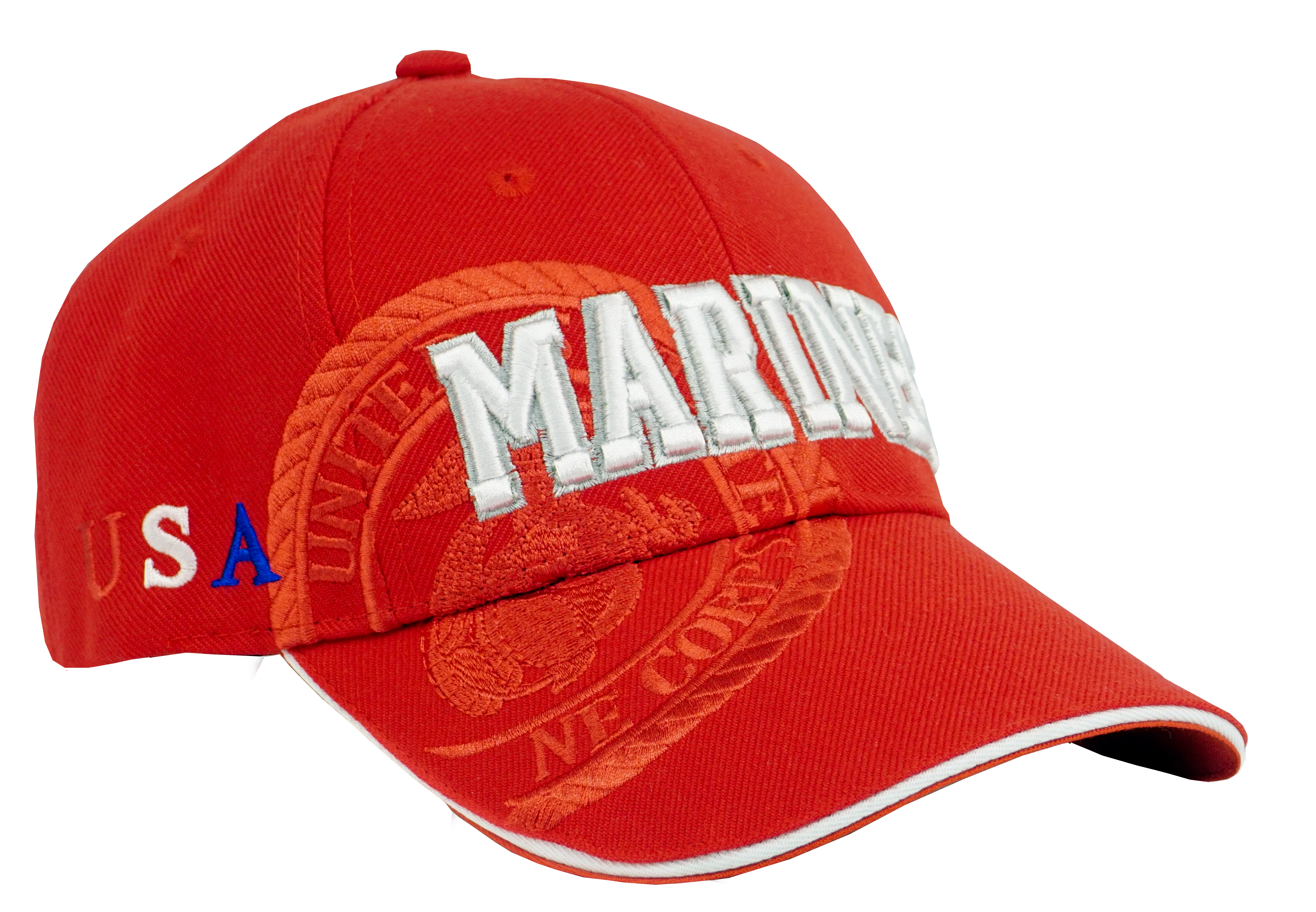 US Marines Embossed and Embroidered Baseball Cap Red