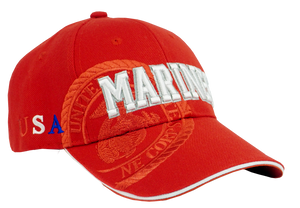 US Marines Embossed and Embroidered Baseball Cap Red