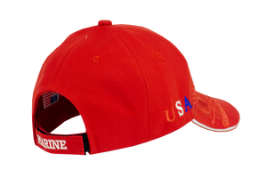 US Marines Embossed and Embroidered Baseball Cap Red