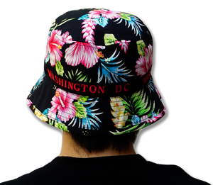 Washington DC Fisherman Bucket Hat Floral Black