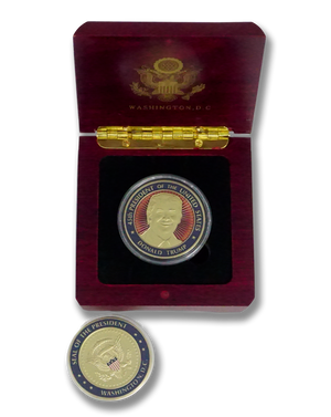 President Donald Trump Coin with One Coin Holder Wooden Box