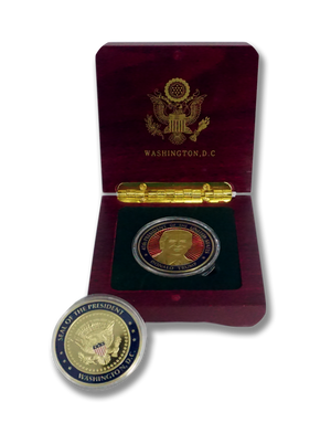 President Donald Trump Coin with One Coin Holder Wooden Box