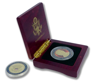 President Donald Trump Coin with One Coin Holder Wooden Box