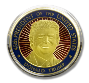 President Donald Trump Coin with One Coin Holder Wooden Box