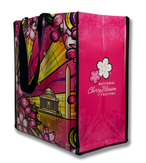 Washington DC National Cherry Blossom Reusable Tote Bag Fuchsia