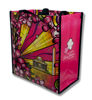 Washington DC National Cherry Blossom Reusable Tote Bag Fuchsia