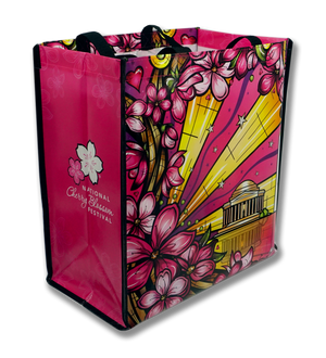 Washington DC National Cherry Blossom Reusable Tote Bag Fuchsia