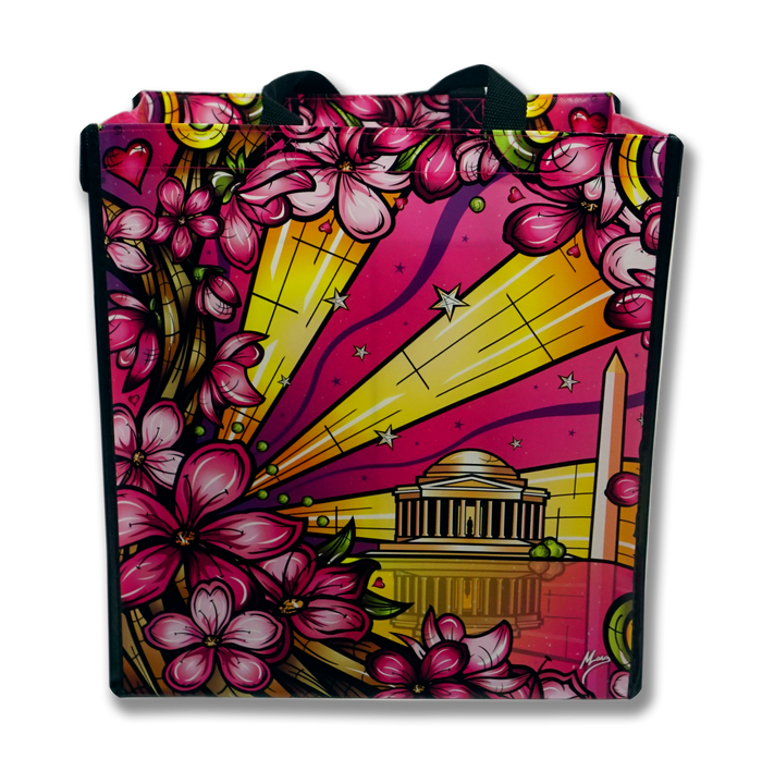 Washington DC National Cherry Blossom Reusable Tote Bag Fuchsia