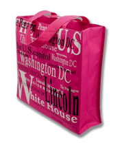 Washington DC with Landmarks Written Across Tote Bag Fuchsia