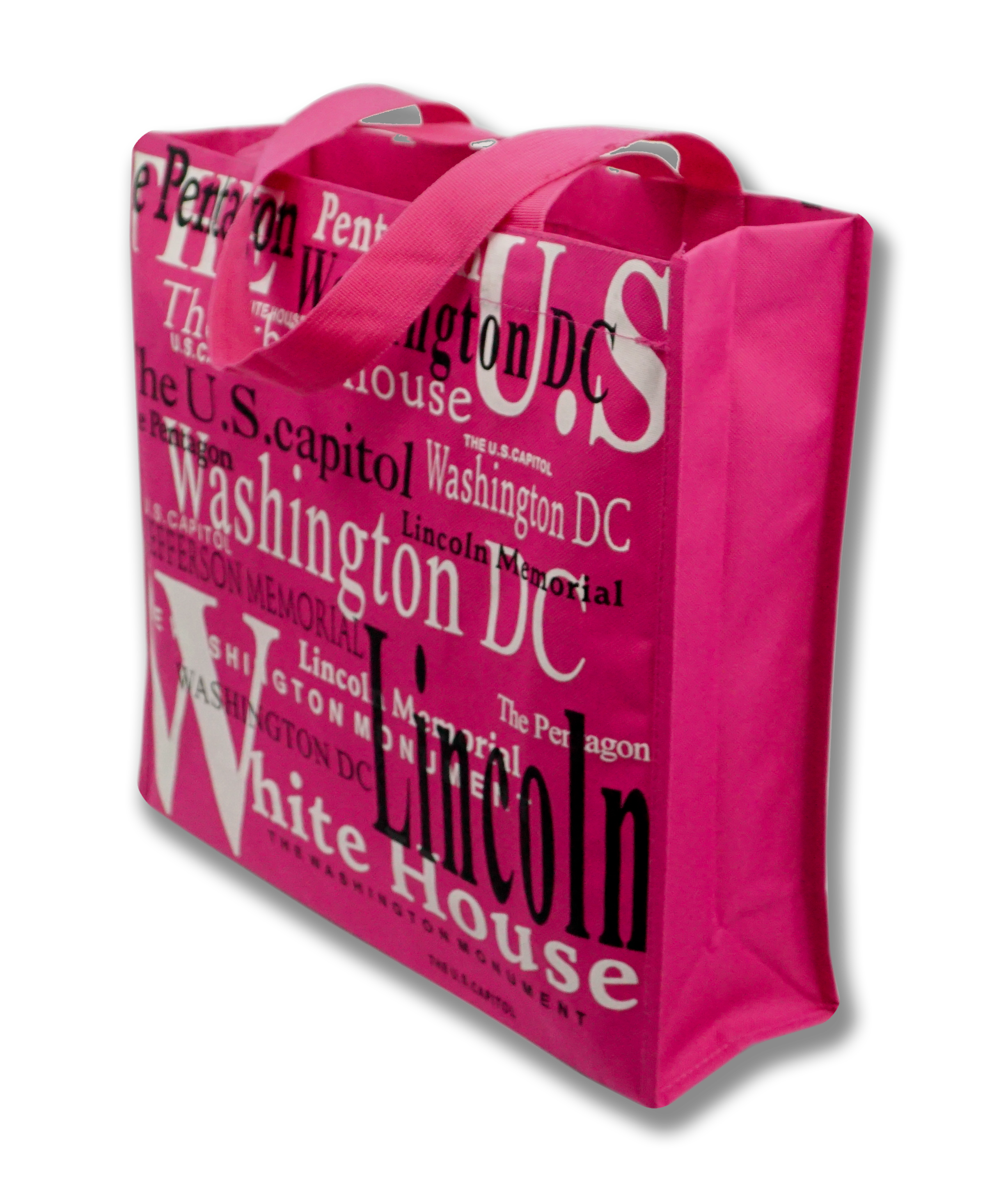 Washington DC with Landmarks Written Across Tote Bag Fuchsia