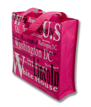 Washington DC with Landmarks Written Across Tote Bag Fuchsia