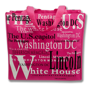 Washington DC with Landmarks Written Across Tote Bag Fuchsia