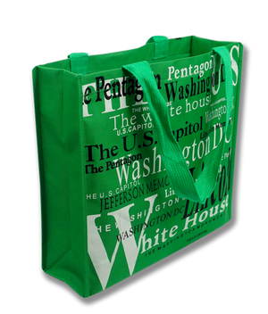 Washington DC with Landmarks Written Across Tote Bag Green