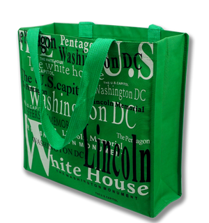 Washington DC with Landmarks Written Across Tote Bag Green