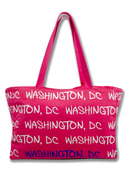 Washington DC Canvas Shoulder Tote Bag Fuchsia/White