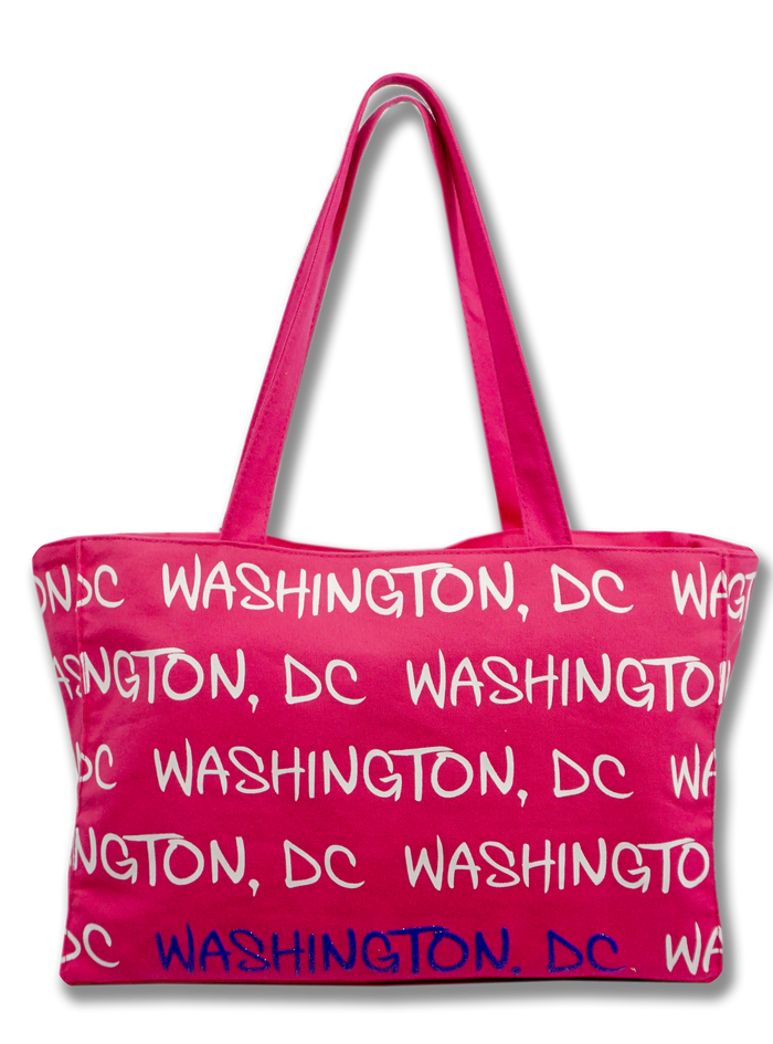 Washington DC Canvas Shoulder Tote Bag Fuchsia/White