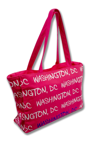 Washington DC Canvas Shoulder Tote Bag Fuchsia/White