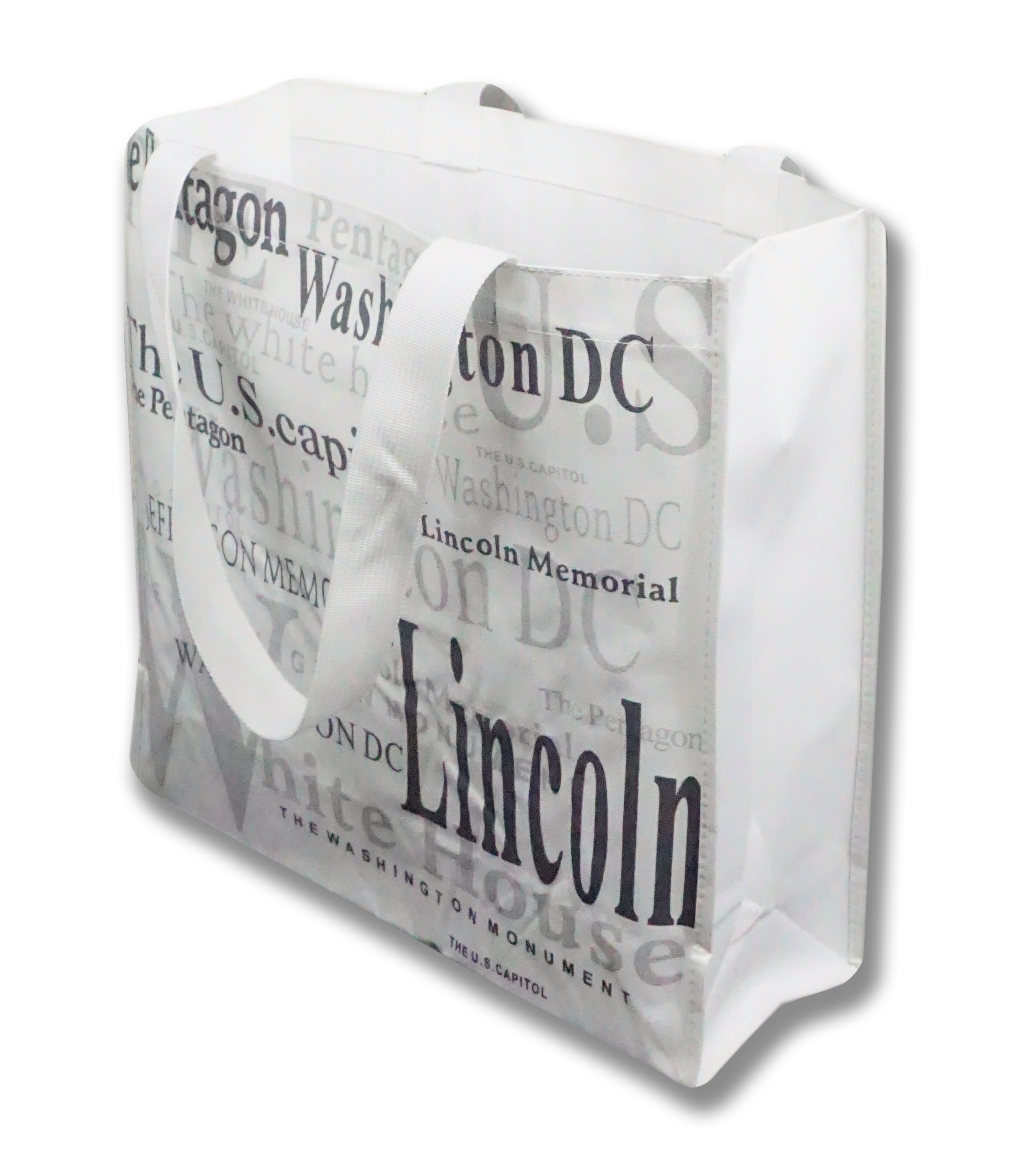 Washington DC with Landmarks Written Across Tote Bag White