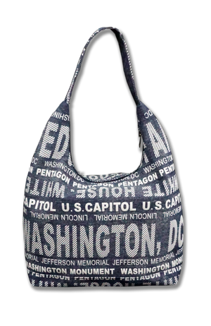 Washington DC with Landmarks Written Across Hobo Bag Charcoal Gray