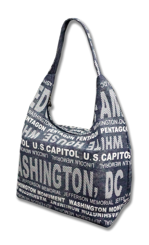 Washington DC with Landmarks Written Across Hobo Bag Charcoal Gray