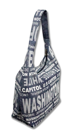 Washington DC with Landmarks Written Across Hobo Bag Charcoal Gray