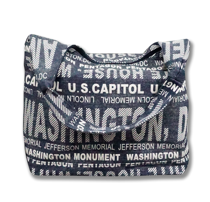 Washington DC with Landmarks Written Across Hobo Bag Charcoal Gray