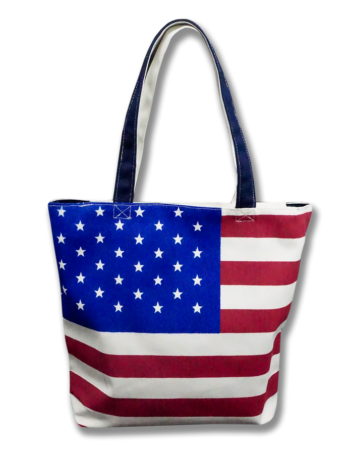 American Flag Shoulder Tote Bag White