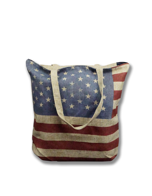 American Flag Shoulder Tote Bag Khaki Brown