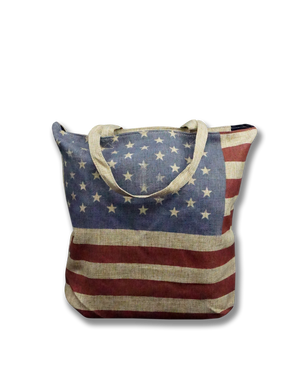 American Flag Shoulder Tote Bag Khaki Brown