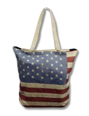 American Flag Shoulder Tote Bag Khaki Brown