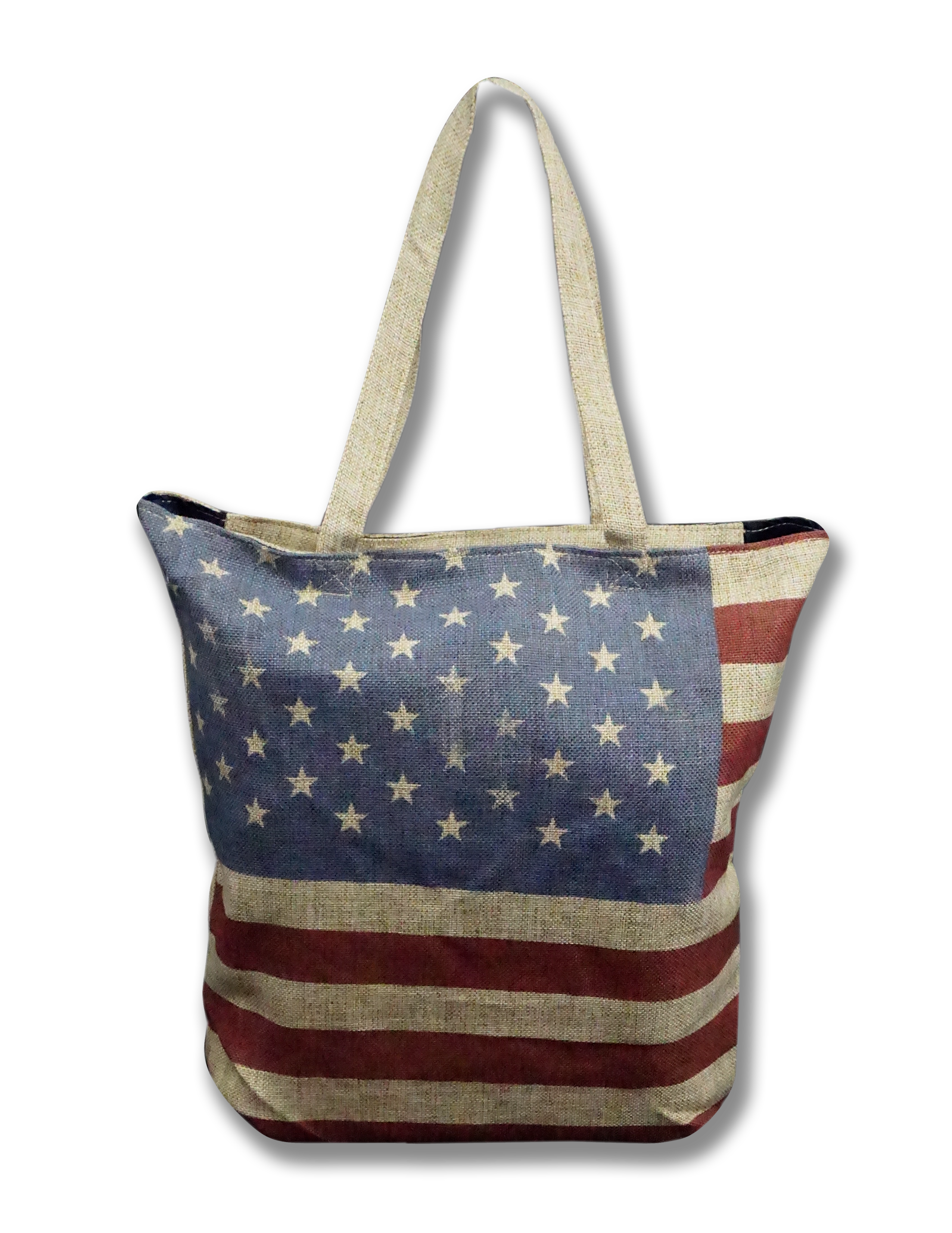 American Flag Shoulder Tote Bag Khaki Brown