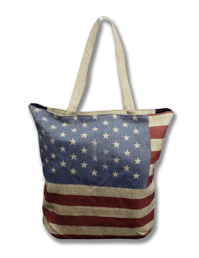 American Flag Shoulder Tote Bag Khaki Brown