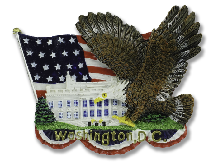 Flag Shaped American Flag, White House, US Bald Eagle Refrigerator Magnet