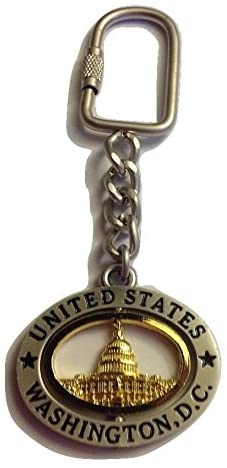 US Capitol Pewter Gold Oval Key Chain Washington DC Souvenirs