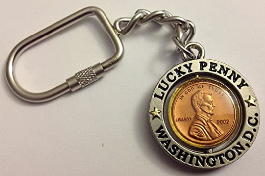 Novelty Lucky Penny Spinning Center Key Chain, Washington D.C. Souvenirs