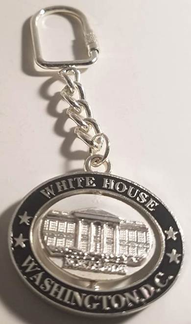 White House Silver Black Oval Spinner Key Chain, Washington D.C. Souvenirs