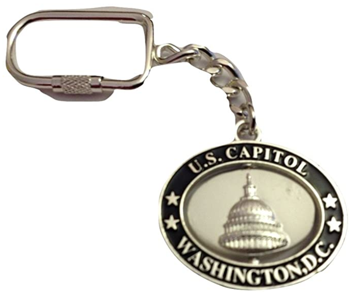 美品 キーチェーン ウォートン ペン大 Wharton Pennsylvania US Capitol Silver Black Oval Spinner Key Chain Washington DC