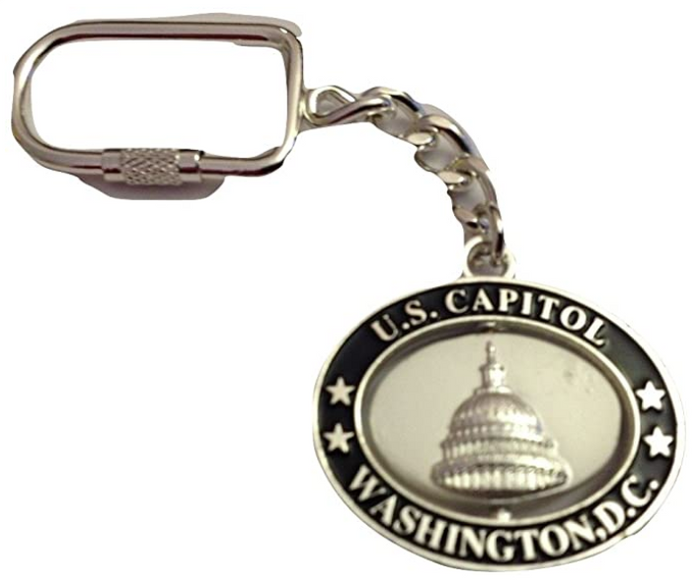 US Capitol Silver Black Oval Spinner Key Chain Washington DC Souvenirs