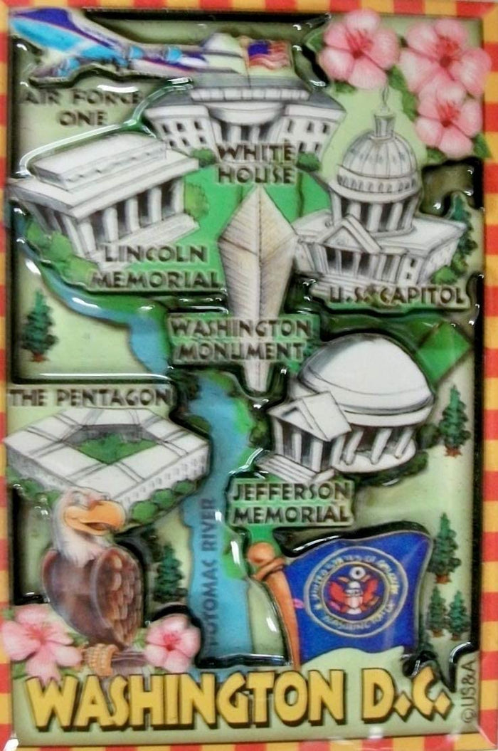 Washington DC Cartoon Map Fridge  Wood Magnet