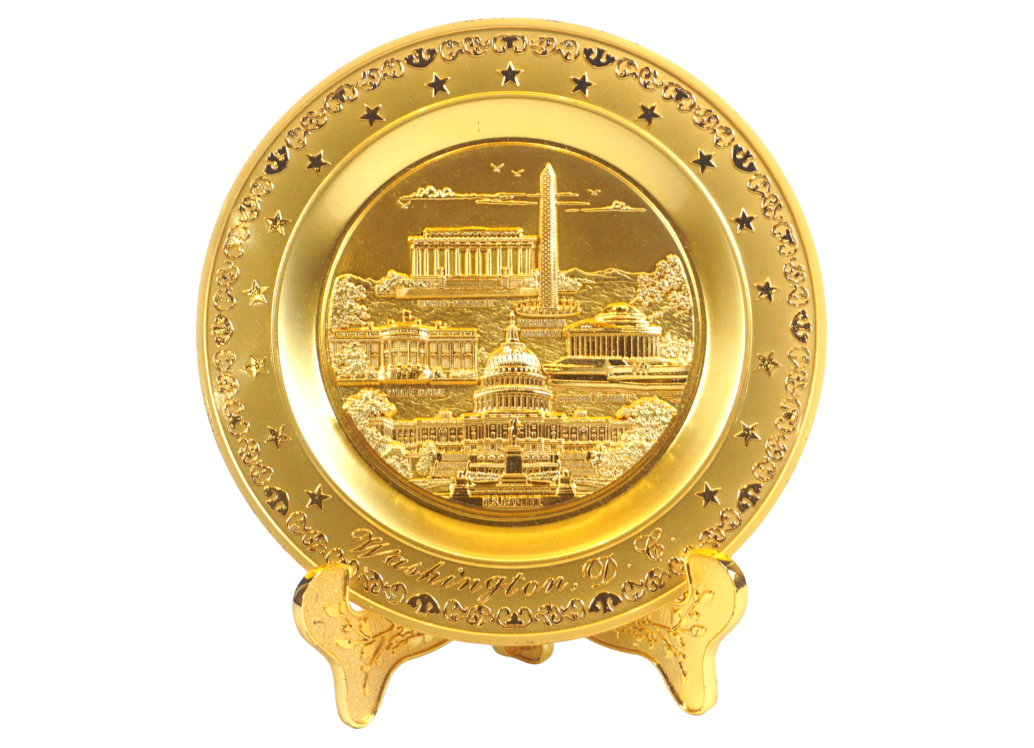 Medium Washington D.C Panorama Gold Metal Plate 5.5"