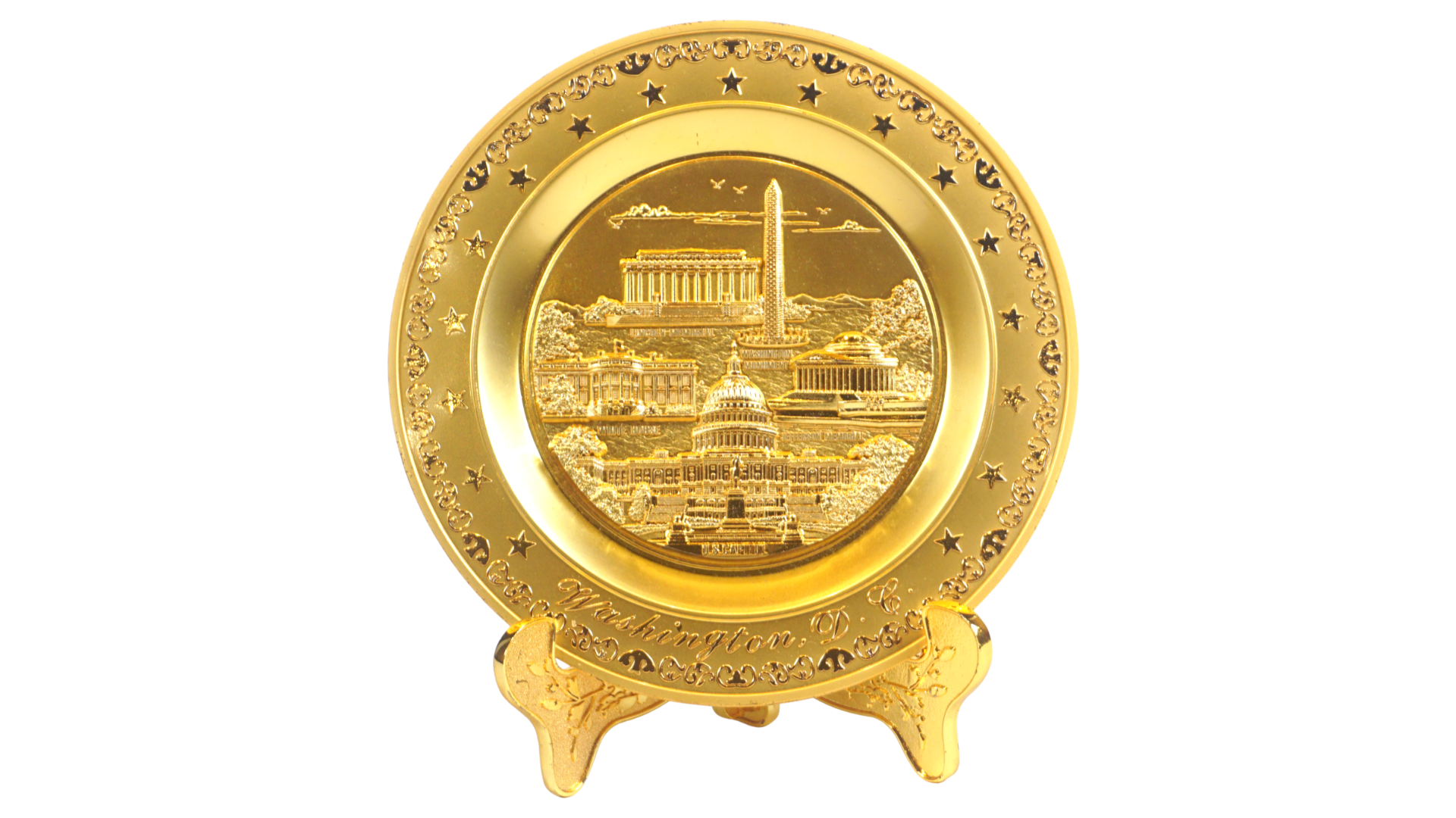 Large Washington D.C Panorama Gold Metal Plate 5.5"