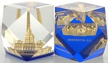 Lucite Paperweight Capitol and Monument Color base Gold