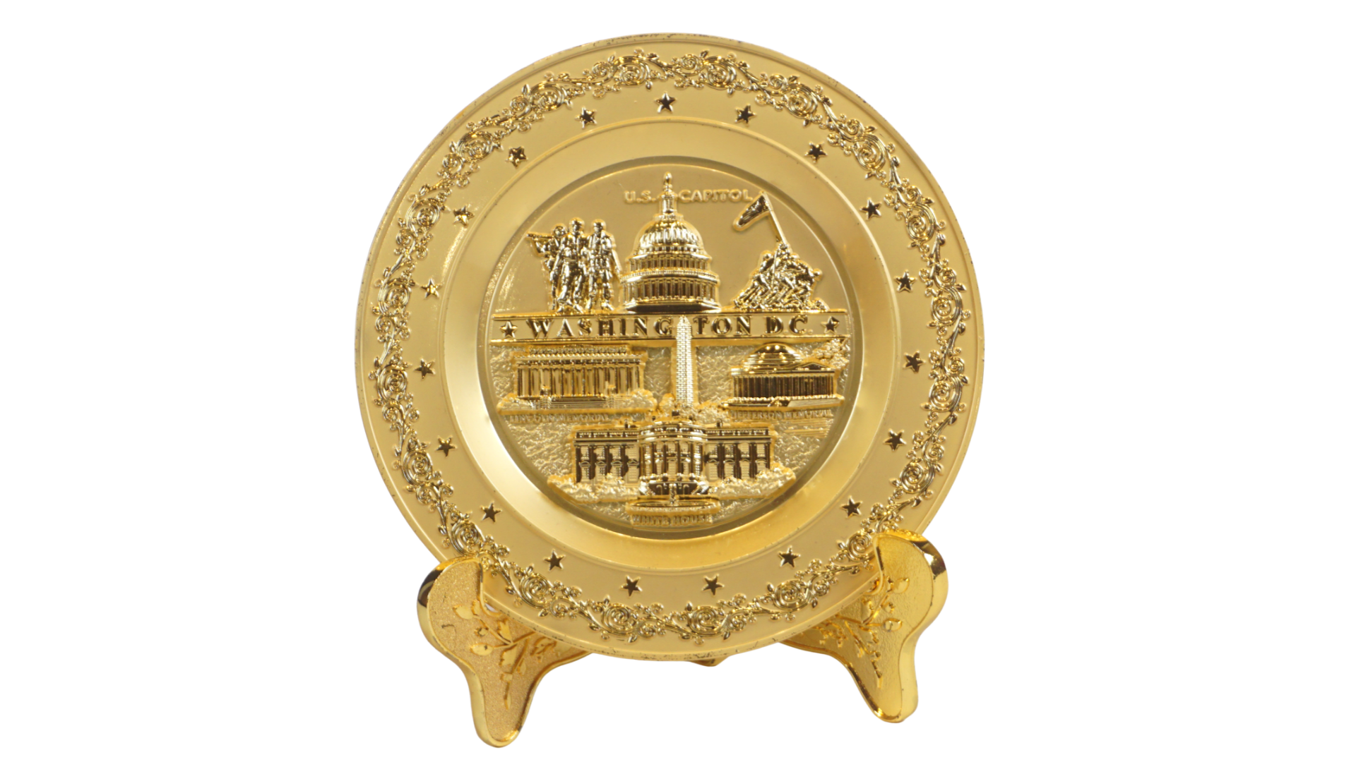 Small Washington D.C Panorama Gold Metal Plate 4.5"