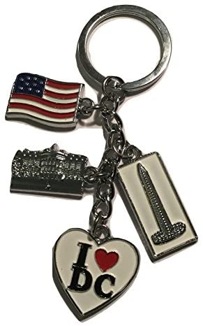 Washington DC charm keychain with American flag, White House, Washington Monument, and I Love DC heart